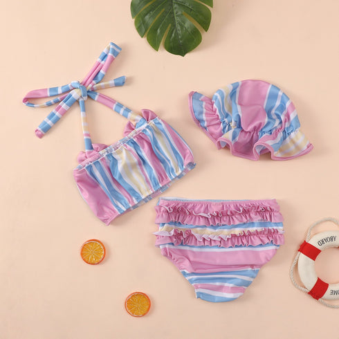 Summer Girl Striped Swimsuit Three-Piece Set
